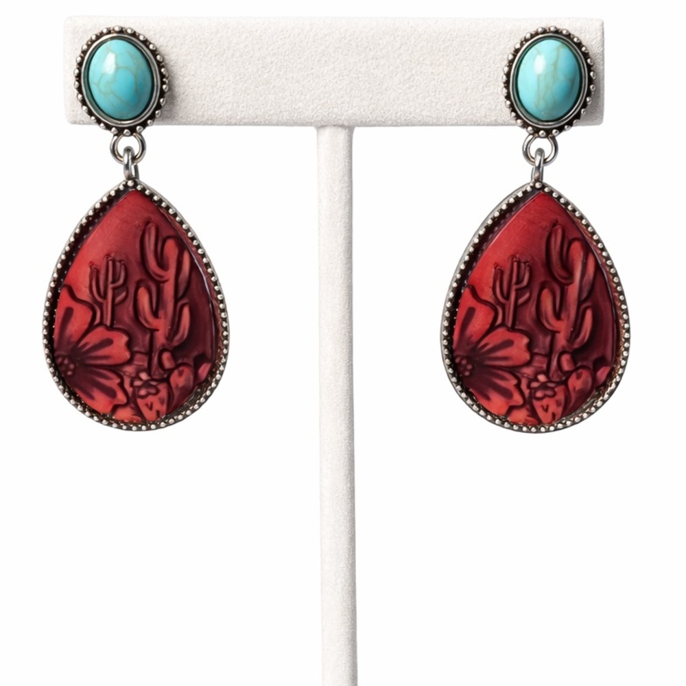 Western Turquoise & Cactus Dangle Earrings